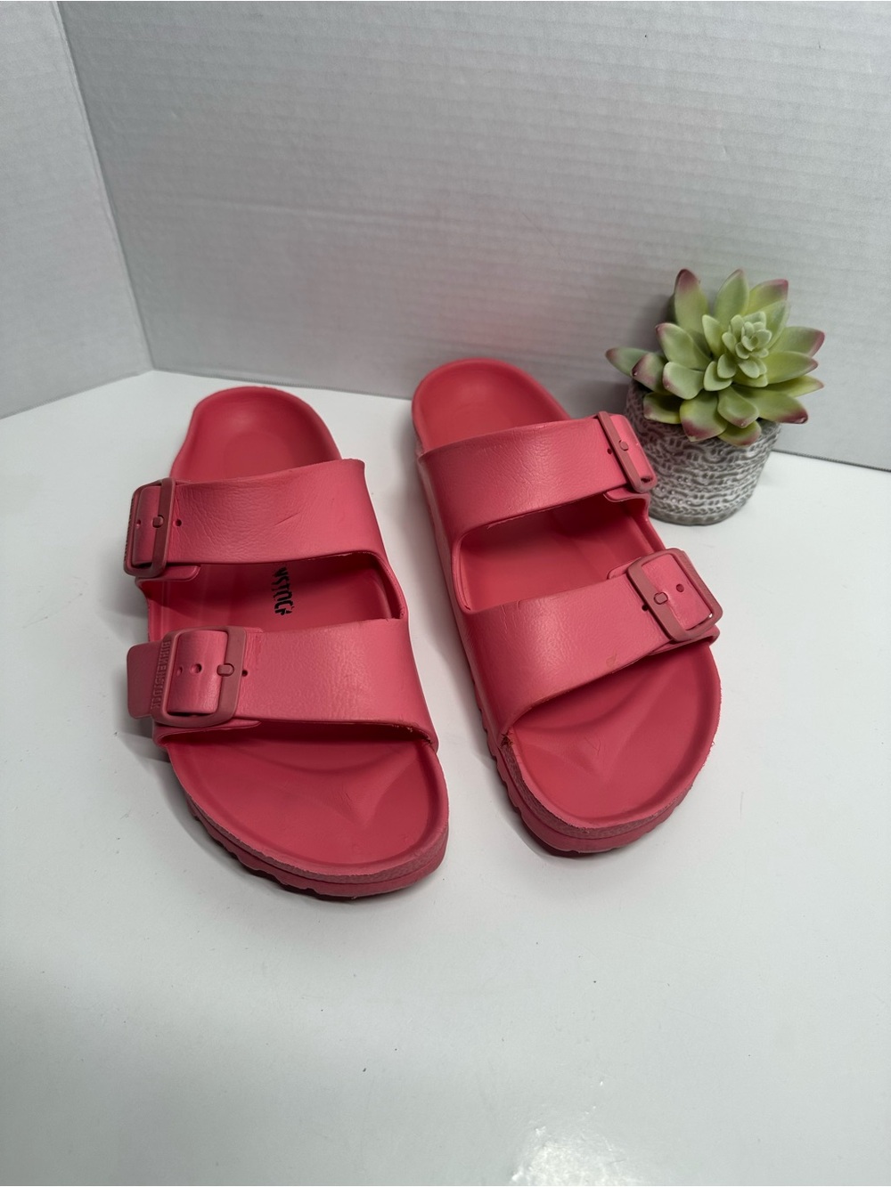 Birkenstock Two-Buckle Slide Sandals in Coral